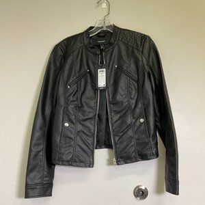 Vero Moda Womens Black Leather Pockets Long Sleeve Motorcycle Jacket Size Medium